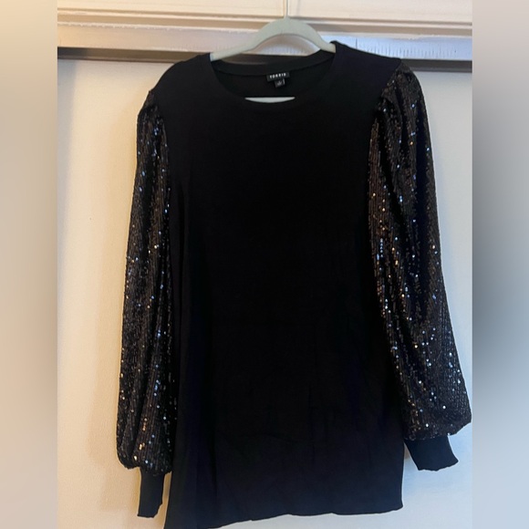 Torrid Black Top with Sequin Sleeves - Picture 6 of 8